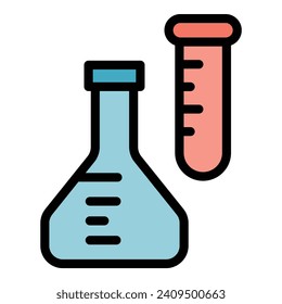 Chemical pot icon outline vector. Training system. Online education color flat