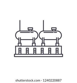 Chemical production line icon concept. Chemical production vector linear illustration, symbol, sign