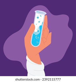 Chemical Professions concept Hand with a test tube Vector illustration