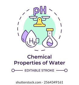 Chemical properties of water multi color concept icon. Determine liquid suitability for usage. Quality control. Round shape line illustration. Abstract idea. Graphic design. Easy to use in article