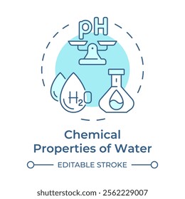 Chemical properties of water soft blue concept icon. Determine liquid suitability for usage. Quality control. Round shape line illustration. Abstract idea. Graphic design. Easy to use in article