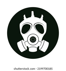 Chemical protection mask icon. White on black. Safety, respirator against dust, toxic substances and viruses