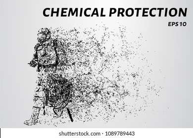 Chemical protection from particles. A man in chemical defense consists of dots and circles