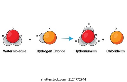 Chemical Reaction Between Water And Hydrogen Chloride Or Hydrochloric Acid.