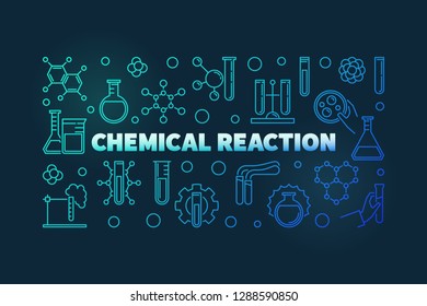 Anuncio de contorno de concepto de Vector coloreado de reacción química. Concepto de Educación ilustración moderna sobre fondo oscuro 