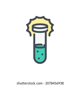 Chemical reaction with danger liquid color line icon. Test tube with liquid and glow vector outline colorful sign.