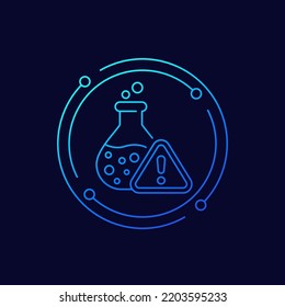 chemical reaction icon with warning sign, linear design