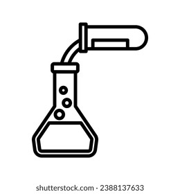 chemical reaction, illustration of pouring liquid from tube to the flask icon vector