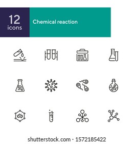 Chemical reaction line icon set. Set of line icons on white background. Molecule, structure, atom, flask. Science concept. Vector illustration can be used for topics like experiment, laboratory