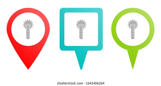 Chemical reaction. Multicolor pin vector icon, diferent type map and navigation point.