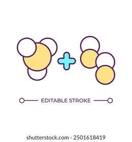 Chemical reaction RGB color icon. Molecular bonding. Chemistry concept. Educational icon. Molecules and atoms. Isolated vector illustration. Simple filled line drawing. Editable stroke