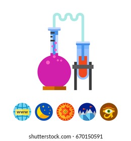 Chemical reaction with two flasks icon