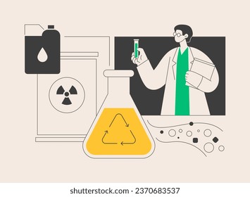 Abstraktes chemisches Recycling-Konzept, Vektorgrafik. Entsorgung gefährlicher Abfälle, Recycling von Kunststoffen, Wiederverwendung von Polymermaterialien, Entsorgung und Verwendung abstrakter chemischer Abfälle.