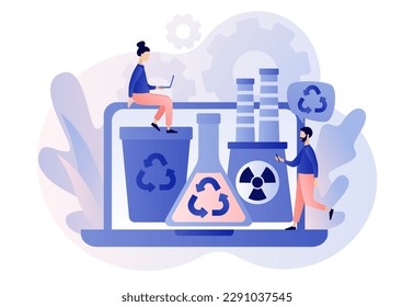 Chemical recycling. Hazardous waste management. Chemical trash disposal and utilization online service. Plastics recycling method. Modern flat cartoon style. Vector illustration on white background
