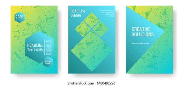 Chemical report template. Global network connection digital grid. Interlinked nodes, neuron or social media structure concept. Network nodes information technology cover.