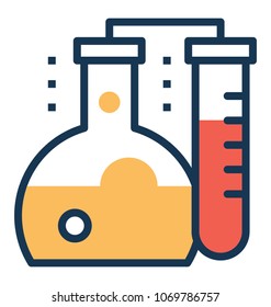 
Chemical research laboratory, beaker test tube flat vector icon 
