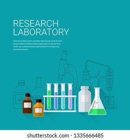 Chemical Research Laboratory. Flat design The test tube, beaker, flask. Vector illustration