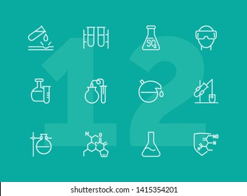 Chemical Research Line Icon Set. Chemist, Beaker, Experiment. Science Concept. Can Be Used For Topics Like Biology, Lab Tests, Chemistry