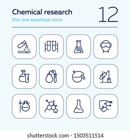 Chemical research line icon set. Chemist, beaker, experiment. Science concept. Can be used for topics like biology, lab tests, chemistry