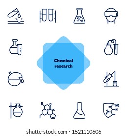 Chemical research line icon set. Chemist, beaker, experiment. Science concept. Can be used for topics like biology, lab tests, chemistry