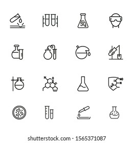 Chemical research line icon set. Chemist, beaker, experiment. Science concept. Can be used for topics like biology, lab tests, chemistry
