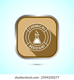 Chemical resistant icon design illustration, Chemical resistant sign symbol, Gold color shadow button design