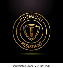 Chemical resistant icon design illustration, Chemical resistant sign symbol in gold color style