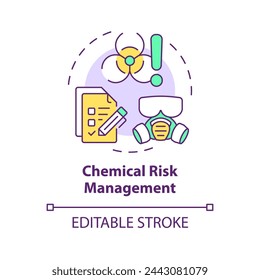 Chemical risk management multi color concept icon. Personal protective equipment. Hazard danger sign. Round shape line illustration. Abstract idea. Graphic design. Easy to use presentation, article