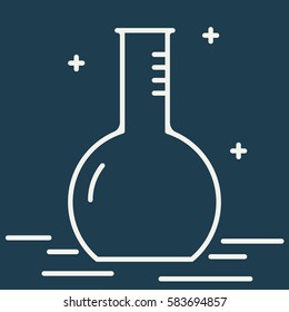 Chemical round bottom flask vector line icon. Chemical laboratory equipment vector sign. Scientific research illustration. Design element for poster, brochure. Graphic template for your design.