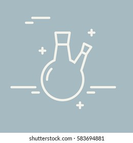 Chemical round bottom flask vector line icon. Chemical laboratory equipment vector sign. Scientific research illustration. Design element for poster, brochure. Graphic template for your design.