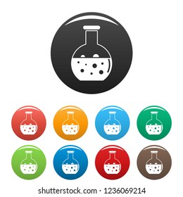 Chemical round flask icons set 9 color vector isolated on white for any design