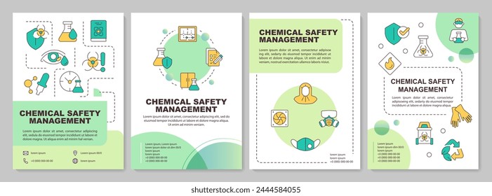 Chemical safety management green circle brochure template. Leaflet design with linear icons. Editable 4 vector layouts for presentation, annual reports