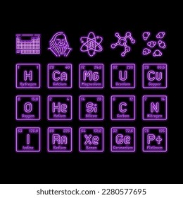 chemical science chemistry neon light sign vector. scientific technology, medical element, laboratory biology, medicine atom research chemical science chemistry Illustrations