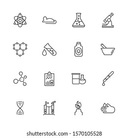 Chemical Science, Chemistry outline icons set - Black symbol on white background. Chemical Science Simple Illustration Symbol - lined simplicity Sign. Flat Vector thin line Icon - editable stroke