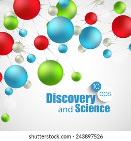 Chemical Science and discovery. Vector illustration. Molecule and flasks