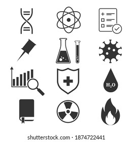 Chemical science lab equipment - test tubes icons. Different shapes. Isolated on gray background. Vector illustration, eps 10.