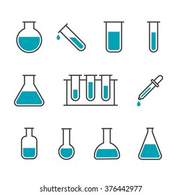 Chemical Science Lab Equipment - Test Tubes Icons. Different Shapes. Isolated On White Background. Vector Illustration, Eps 8.