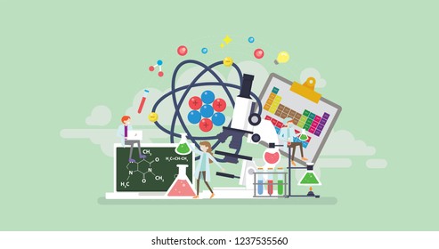 Chemical Science Tiny People Character Concept Vector Illustration, Suitable For Wallpaper, Banner, Background, Card, Book Illustration, And Web Landing Page