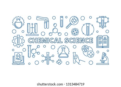 Chemical Science vector minimal horizontal banner or illustration in outline style