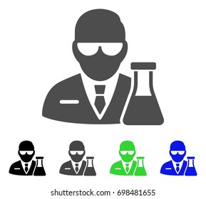 Chemical Scientist flat vector illustration. Colored chemical scientist, gray, black, blue, green pictogram variants. Flat icon style for application design.