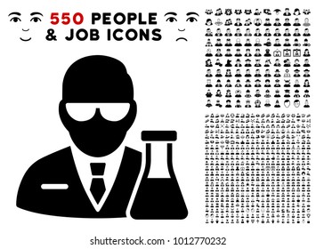 Chemical Scientist pictograph with 550 bonus pity and glad men pictures. Vector illustration style is flat black iconic symbols.