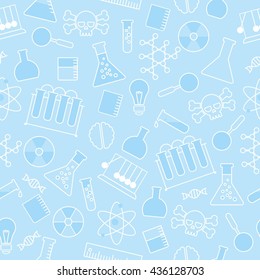 chemical seamless pattern, chemical laboratory supplies seamless pattern, flask and test tube and beaker 