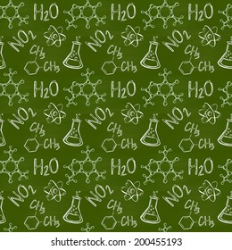 Chemical seamless pattern. School sketches on blackboard. Vector illustration.