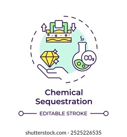 Chemische Sequestrierung mehrfarbiges Konzeptsymbol. Kohlenstoffabscheidung und -verarbeitung. Industrielle Nebenprodukte. Runde Liniendarstellung. Abstrakte Idee. Grafikdesign. Benutzerfreundliche Infografik, Präsentation