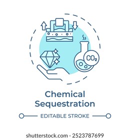 Chemische Sequestrierung weich blaues Konzept Symbol. Kohlenstoffabscheidung und -verarbeitung. Industrielle Nebenprodukte. Runde Liniendarstellung. Abstrakte Idee. Grafikdesign. Benutzerfreundliche Infografik, Präsentation