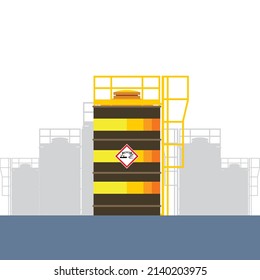 Chemical silo tank or hazardous material container with corrosive sign safety pictogram.