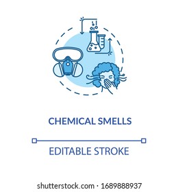 Chemical smells concept icon. Flawed wine fermentation indication idea thin line illustration. Recognizing spoiled drink by acetone scent. Vector isolated outline RGB color drawing. Editable stroke