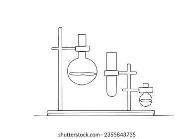 A chemical solution experiment. Lab equipment one-line drawing