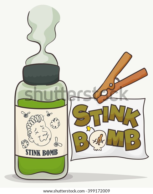 Chemical stink bomb in glass bottle ready for April Fools' prank.