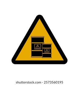 Chemical storage area sign. Warning of danger near warehouses and containers with chemicals. Triangle sign.